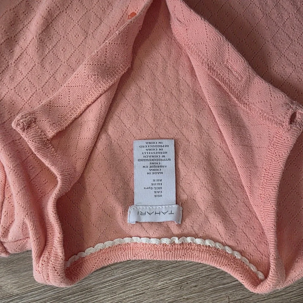 Tahari Girls Pink Quilted Knit Button Front‎ Cardigan Sweater Size 6 Long Sleeve